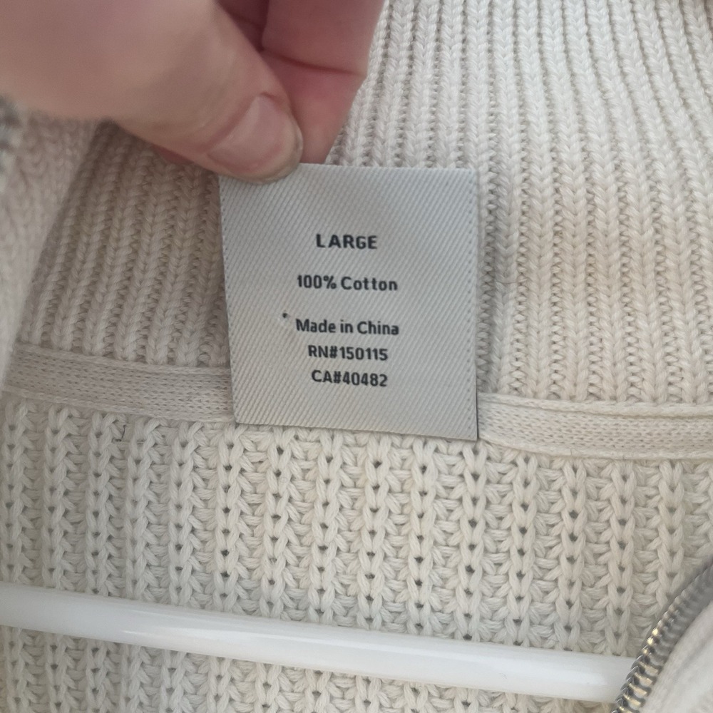 Varley Anderson Zip Through Sweater Egret White Chunky Knit Jacket Cinch Waist L - Picture 4 of 8